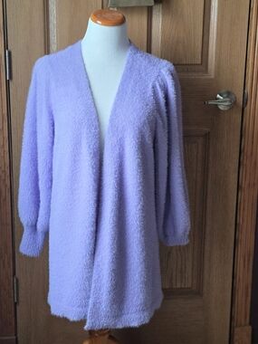 Boston Proper Lavender, Purple, Cozy, Open-Front Fuzzy Cardigan